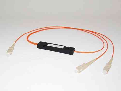 FBT Splitter 1x2 50/125µm, ABS Box, 2mm Kabel, je 0.5m beidseitig mit SC-Steckern konfektioniert