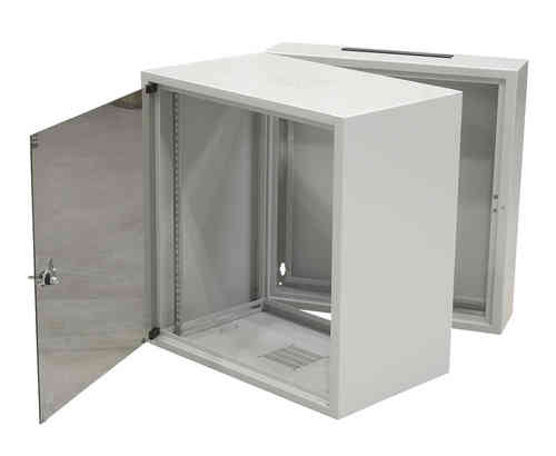 Wall mounted cabinet three-section 18U,  19" part, wall part, safety glass door, depth: 500mm
