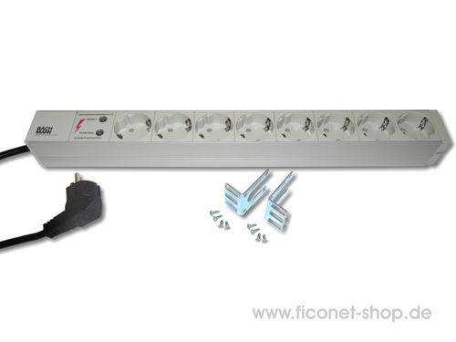 19" Connector strip with 8-plug sockets with overvoltage protection